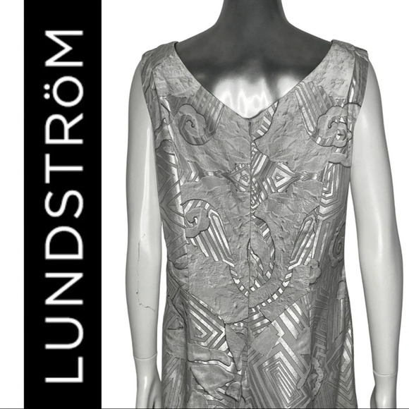 🛍️3/$30 Lundstrom Sleeveless Square Neckline Metallic Silver White Dress Size 12 - Picture 6 of 6